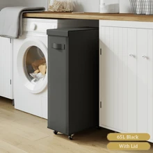45L/60L/65L 可折叠洗衣篮带盖带轮 - 纤薄便携式脏衣篮，休闲风格带手柄，矩形收纳篮适用于各种房间类型