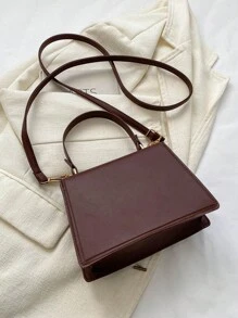 优雅纯色时尚手提包，复古女式翻盖钱包，PU 斜挎单肩包，带顶部提手