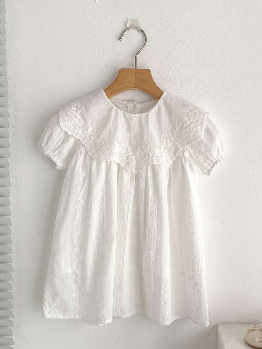 Summer Girls Princess Dress With Large Lapel Short Sleeve - White - View 1