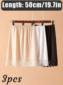 3 Pieces/2 Pieces/1Piece Hip-Wrapped Lining Skirt Bottoming Skirt Anti-Exposure Skirt,Multi-Color, Solid Color, Spring And Summer Styles,Anti Transparency And Anti Light Medium Long Skirt, Inner Lining Skirt, Lace Bottom, Anti-Static Skirt, Elastic Waistband Suitable For Slightly Overweight Girls, Suitable For Daily Wear