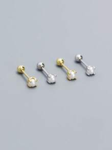 1 Pair (2pcs) Women's Elegant S925 Sterling Silver Crystal Flower Stud Earrings, Cute Pierced Small Jewelry Daily Earpieces, Gift Accessories