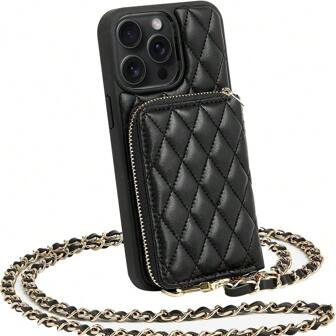 1 件菱形香味手机袋/手机壳，奢华绗缝皮革配羊毛图案，斜挎带，硬币和卡槽，度假便携式保护套，适用于 17、16、15、14、13、12、11、Galaxy、黑色/杏色/粉色/驼色/勃艮第酒红色/紫色/橙色/玛瑙黑/优雅白