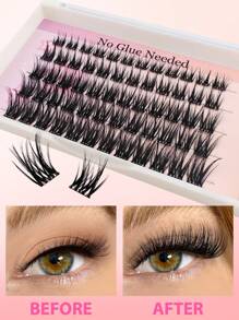 60片C型卷翘自粘假睫毛套装，8-16毫米，按压式，DIY睫毛嫁接，可重复使用，无需复杂步骤，不留粘性残留，居家即可轻松嫁接睫毛，假睫毛，睫毛簇，单根睫毛 - 黑色 - 查看 10