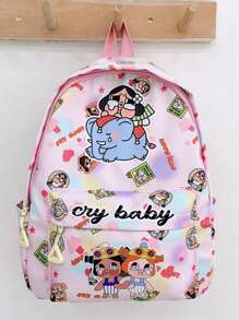 1 件新款女孩和男孩可爱卡通图案尼龙背包，带可调节肩带、拉链开合，休闲百搭，适合日常学校旅行、户外活动和节日礼物