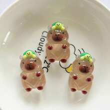 4 pezzi Mini decorazioni per orso marrone trasparente in resina, fermagli per capelli in acrilico color crema, accessori all'ingrosso per il fai-da-te