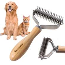 Rastrillo para desahumar perros - Peine profesional para mascotas para desenredar y desmatizar con mango de madera y cuchillas de acero inoxidable para eliminar el pelo enmarañado de gatos y perros