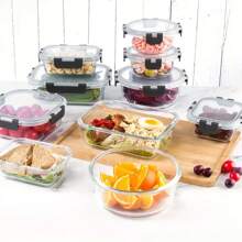 Recipientes de almacenamiento de alimentos de vidrio borosilicato con tapas herméticas, a prueba de fugas, aptos para microondas, seguros para lavavajillas - regalo perfecto para viajes y preparación de comidas