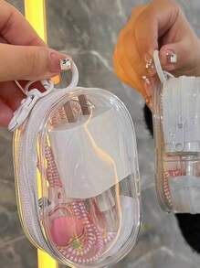 Bolsa de armazenamento de cabo de dados transparente portátil - Estojo de cabo de viagem transparente com chaveiro removível, armazenamento multiuso para carregadores, maquiagem e joias, bolsa compacta para itens essenciais para estudantes universitários e deslocamento diário