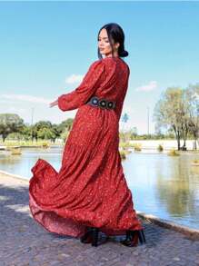 Elegant Printed Boho Chic Long Dress - Red - View 3