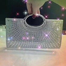 Túi xách trang trí đính đá Rhinestone nhẹ, thiết kế dây rút mini, túi trong suốt, túi ngọc trai, túi buổi tối, túi đựng đồ ăn tối, quyến rũ, thanh lịch, tinh tế, sang trọng, yên tĩnh, đính đá Rhinestone cho cô gái tiệc tùng, phụ nữ, cô dâu, hoàn hảo cho tiệc tùng, ăn tối/tiệc tùng, váy dự tiệc Giáng sinh - Bạc - Xem 2