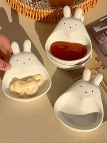 1 件陶瓷兔子形状蘸酱碟，创意可爱餐具小盘子，可盛放酱油、番茄酱、沙拉酱 - 白色 - 查看 6