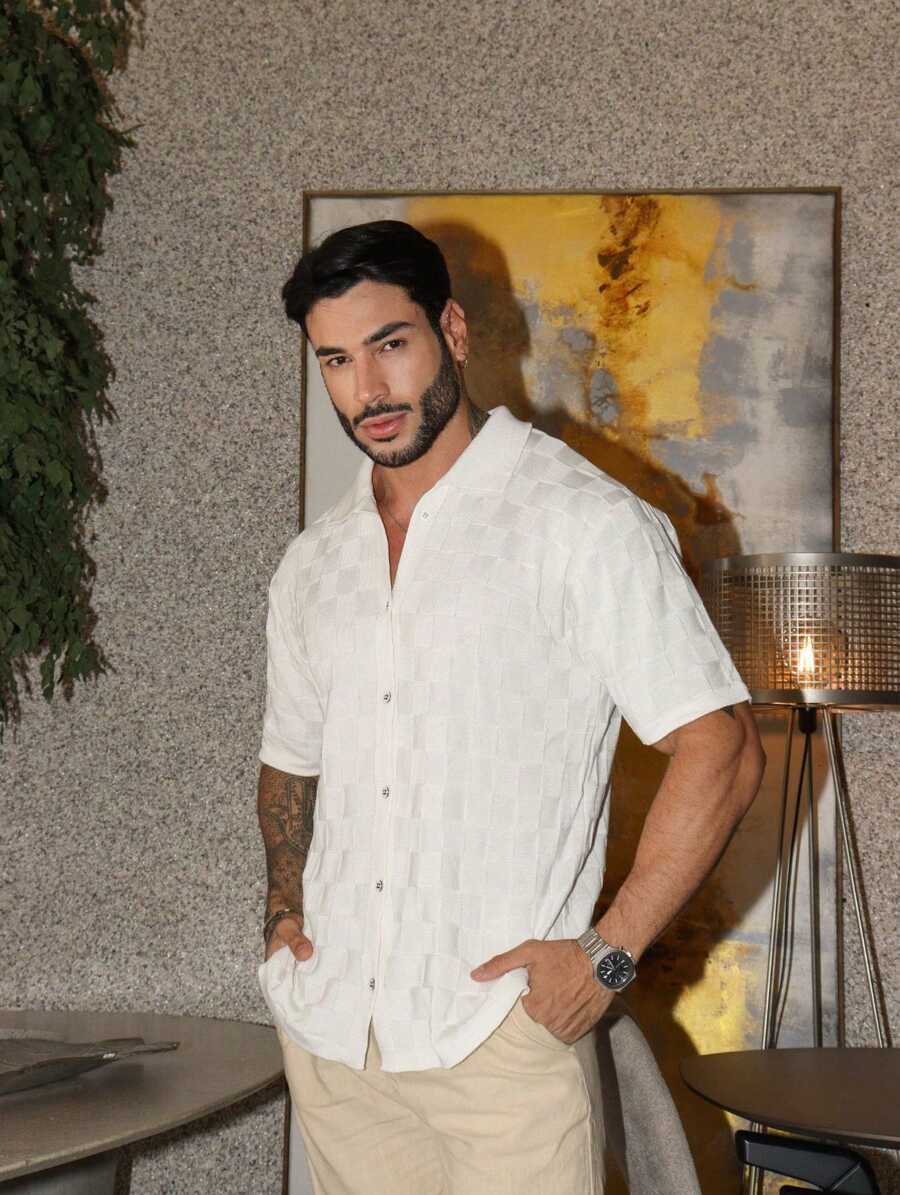 TRICOT DE LUXO Men's Chic Lightweight Textured High Quality Autumn And Winter Knit Shirt - trắng - Xem 1