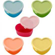 Leak Proof Reusable 5 Pcs Heart Shaped Plastic Storage Containers Set - Food Contact Safe, Multipurpose Snack & Spice Organization - Hand Washable Crisper Boxes, Flip Top - Random Color - View 3