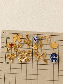 1件复古法式金色蝴蝶结吊坠，天使瓷珠花朵吊坠，DIY项链/手链配件，时尚百搭，18K镀金，适合送给妻子和母亲 - 金色 - 查看 2