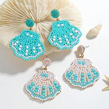 2pcs Seashell & Bead Decor Boho Style Earrings, Suitable For Women To Wear In Summer Beach Vacation - Multicolor - View 4