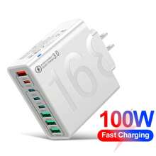 XJDR Cargador de 100W 1 pieza 4 USB-A + 4 USB-C compatible con iPhone 16, 15, 14, 13, carga súper rápida con 8 puertos, cargador de pared adecuado para viajes, oficina, dormitorio y uso doméstico