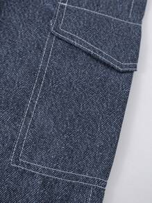 1pc Teen Boys Vintage Casual Avant-Garde Minimalistic Denim Effect Multi-Pocket Cargo Pants, Suitable For Spring/Summer/Autumn/Winter - Blue - View 8