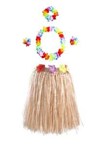 1set Hawaiian Grass Skirt,Hula Skirt For Dance Hawaiian Birthday Party Decorations Favors - Multicolor - View 8