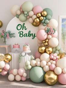 66/111 Stück Salbeigrün und Rosa Ballon Bogen Set, Blush Pastellrosa und Grün Girlande mit weißen, sandigen, metallisch goldenen Ballons für Boho Waldland Hochzeit, Dschungel Geburtstags Party Dekoration - Verschiedenfarbig - Übersicht 1
