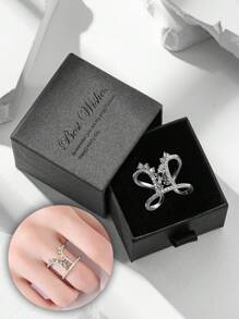 Elegant Asymmetrical Fully Cubic Zirconia Statement Ring, Women Jewelry For Engagement Party, Wedding, And Holiday Gifts - Silver - View 1