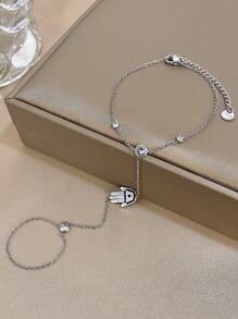 1 件金色可调节邪眼和方晶锆石手链 | 18K 镀金不锈钢防褪色情侣首饰 | 2025 母亲节送给妈妈的礼物、夏季海滩旅行波西米亚风珠宝、周年纪念/情人节礼物 - 彩色 - 查看 3