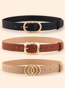 3pcs/Set Women's Belt Set, Fashion Simple PU Leather Waist Belt, Suitable For Daily Commuter, Skirts, Casual Jeans - A - View 2