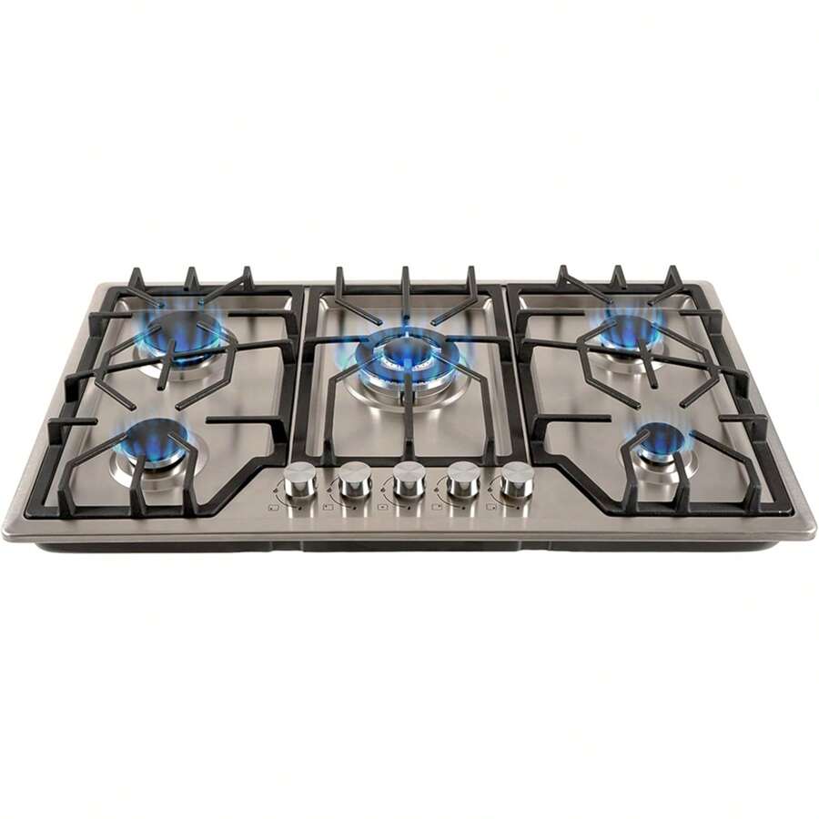 Parrilla Eléctrica de Gas | Ideal como Estufa Empotrable para Cocina Integral | Compatible con Gas LP y Natural | Diseño Elegante y Moderno | MIA CUCCINA (Acero inoxidable, 5 Quemadores)