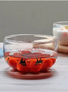 1pc 350ml Original Homemade French Glass Yogurt Bowl With Retro Illustrations, High Borosilicate Heat-Resistant Fruit Bowl, Salad Bowl, Cute,School Supplies