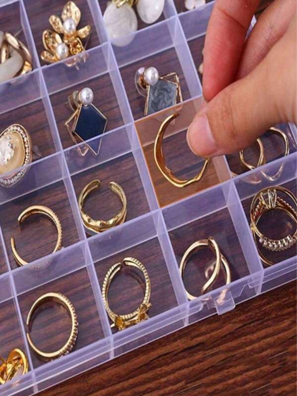 2pcs Multi-Compartment Clear Jewelry Box, Plastic Storage Box With Adjustable Dividers For Earrings, Rings, Studs, Craft Supplies, Beads, Jewelry, Hardware - Reusable (Color Random)