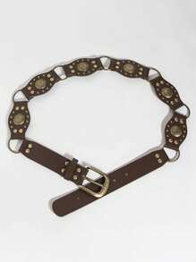 1 件女士西部牛仔复古铆钉腰带，百搭牛仔裤装饰腰带万圣节夏季、学校秋季、秋季、万圣节 - 咖啡 - 查看 8