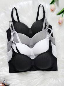 4pcs/Set Teen Girls Simple Solid Color Bralette - Multicolor - View 4