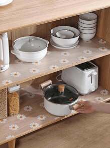 1 Roll Daisy Shelf Liner For Kitchen Cabinets,Non-Adhesive Drawer Liner,Non-Slip Refrigerator Liner,EVA Waterproof Fridge Pad Cupboard Mat Easy Placemats.
