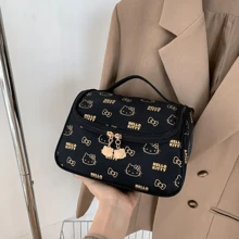 Sanrio 1pc Saniro Large Capacity Cosmetic Bag, Polyester Makeup Organizer, Portable Handle Design, Unscented, With Travel And Daily Use - Multicolor - View 4