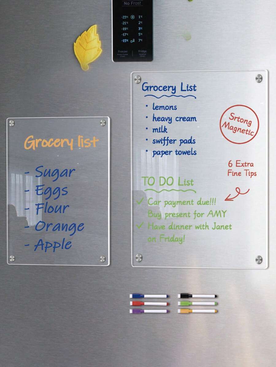 1pc 20*30cm Transparent 3D Magnetic Acrylic Fridge Memo Board, Erasable Handwritten Planner For Weekly & Monthly Use