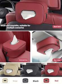 1pc PU Leather Universal Car Tissue Box Multi-Functional Sun Visor Tissue Holder For Car Rear Seat Headrest And Armrest, Hanging Tissue Box For Auto Interior Storage Decoration