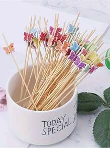 200/100/50 件彩色蝴蝶竹鸡尾酒签 - 优雅的一次性水果串，适合派对、节日和各种颜色的桌面装饰、学校用品 - 彩色 - 查看 1