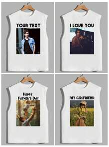 Customized Men's Tank Top T-Shirt, Upload Your Photo/Group Photo/Logo/Graphic Design/Loved Photo, Input Your Blessing Text/Message, Customized Men's Short Sleeve T-Shirt Tank Top, Holiday Gift, Anniversary Gift, Valentine's Day/Birthday/Party Anniversary/Music Festival Customization, Gift For Him, Party, Company Culture Shirt Customization/Family Gathering Customization/Charity Team Uniform Customization, Summer Men's Tank Top