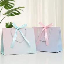 1 Set de bolsa de regalo, bolso de mano con estilo de macaron, bolsa de papel para cosméticos, bolsa de tote con asa de cinta