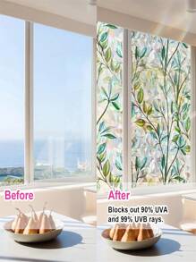 1Roll Window Privacy Film - Elegant Leaves Stain Glass Window Film For Glass Enhanced Home Privacy - Non-Adhesive Reusable Decorative For Room Leaf Rainbow Wall Art Bedroom Decor Stickers Home Decor Living Room Wall Paper Wall Stickers Party Decorations Living Room Decor Bedroom Office Decor Home Decor Items Personalised Stickers