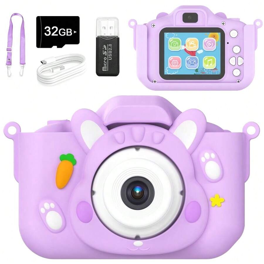 Cute Rabbit Kids Selfie Camera Toy, With 32GB TF Card, Toddler Digital Camera For  Boys/Girl Children Video Camcorder Cameras With HD 1080 IPS Screen Christmas Birthday Festival Gifts - Màu tím - Xem 1