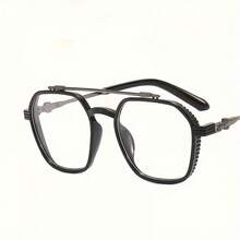 1 Pair Fashion Black Square Metal Frame Glasses| Zinc Alloy| Blue Light Blocking Lenses| Computer Usage| Vintage Style - 黑色 - 查看 3