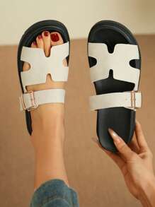 2025 Summer New Fashionable & Versatile Sandals For Women, Size 36-43 Plus Size, Non-Slip, Durable, Casual Slip-On Slippers - Beige - View 3