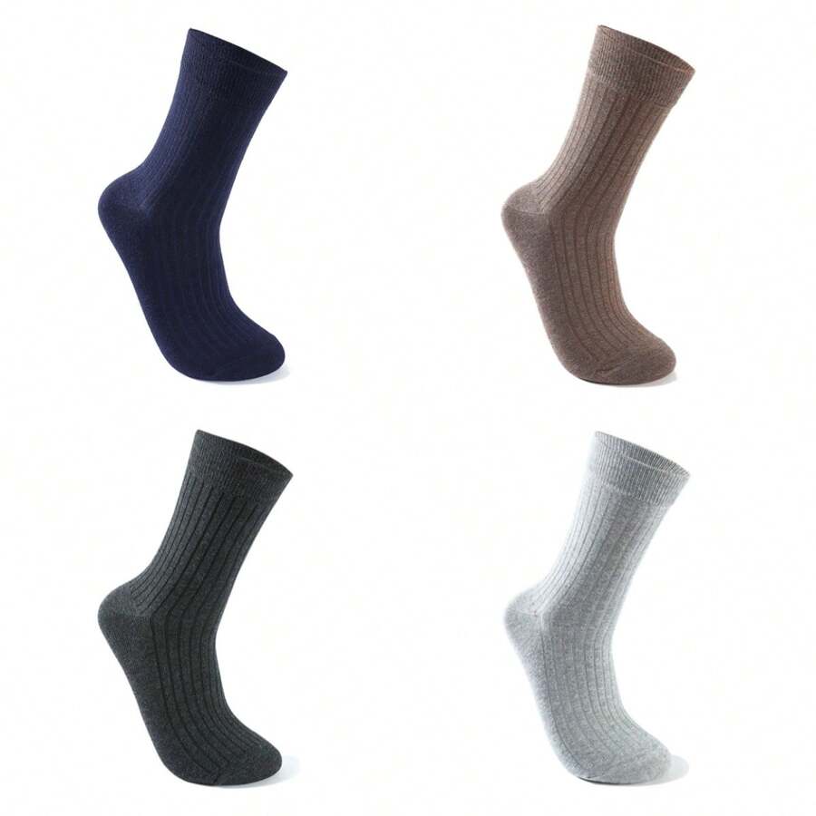 7 Pairs Men's Mid-Calf Socks, Breathable Sweat-Absorbent Business & Sports Solid Color Long Socks, Autumn/Winter - Multicolor - View 1