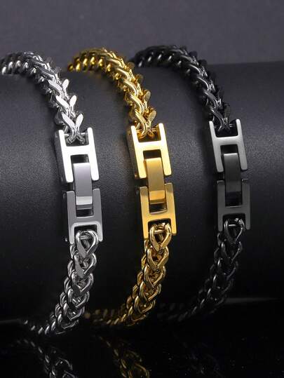 Vòng tay chuỗi mắt xích Hiphop Hippo bằng thép không gỉ mới cho nam mùa hè, khóa gập, phong cách mạnh mẽ