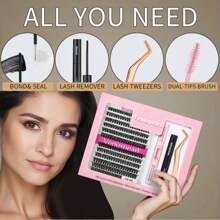 Kit de extensión de pestañas para principiantes, 280 piezas, 40D, 60D, 80D, 9-16, con racimos de pestañas mixtas, rizado en D, removedor de adhesivo y sellador, ideal para regalos y maquillaje (KIT-D-9-16MIX)