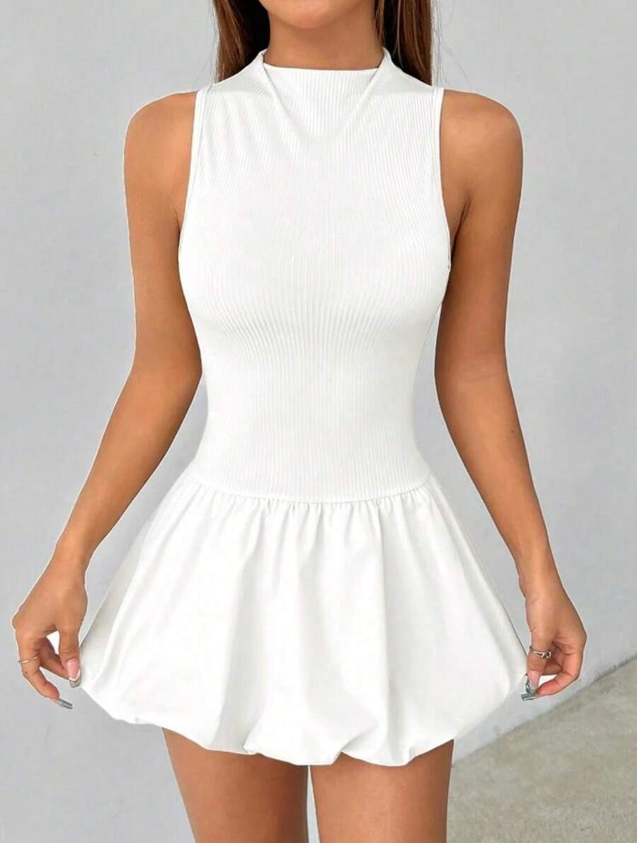 Vestido Bajo en Globo Corto. - Blanco - Ver 1