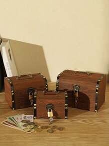 1 pièce Boîte à monnaie en bois vintage - avec cadenas d'amour, accents de laiton et poignée de transport, meilleurs cadeaux d'anniversaire, bocal à trésor de pirate médiéval, cadeaux de fête des pères, boîte de rangement, décoration d'intérieur, cadeau pour la famille, accessoires de mariage, décoration de chambre, articles de décoration de chambre, épargne d'argent, rangement de pièces de monnaie, rangement d'argent, rangement de bijoux, cadeau pour la famille, tirelire en bois, vintage, médiéval, thème de pirate, rustique, classique, élégant, cadeaux de remise des diplômes