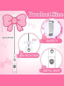 1PC/5Pcs Pink Bow Badge Reel For ID Card Badge Retractable Badge Holder Cute Name Holders Clip For Medical Worker Nursing Student, School Supplies,Back To School