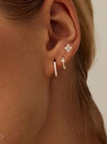 Un conjunto de elegantes pendientes tipo flor de 4 hojas con zirconia, joyería de plata de ley 925 exquisita y creativa, regalos de joyería fina para mujeres, niñas, decoración para la vida diaria, citas, fiesta de graduación y talla grande