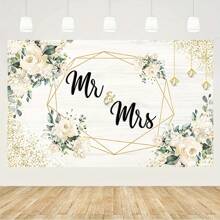 Biểu ngữ hoa trắng thanh lịch "Ông & Bà" - Nền vải Polyester, Thích hợp cho Chụp ảnh cưới, Kỷ niệm và Đập bánh - 1 cái - Xem 2
